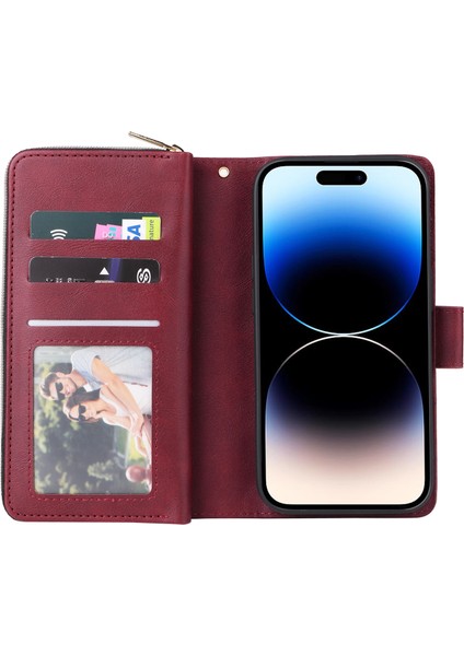 iPhone 14 Pro Fermuarlı Cebi Tpu+Pu Deri Flip Standlı Telefon Kabuğu (Yurt Dışından)
