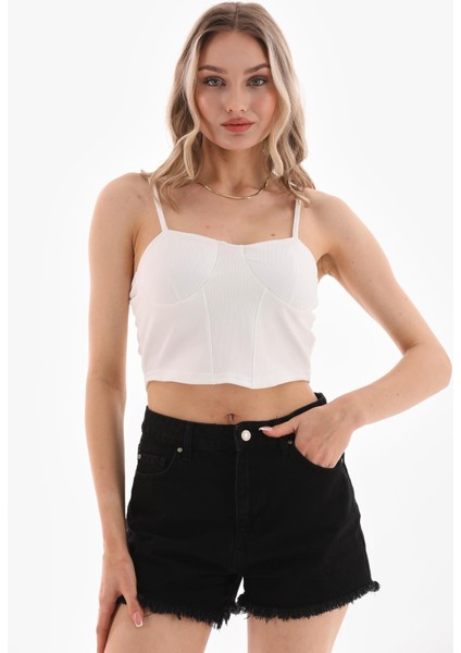Kadın Ip Askılı Crop Bluz