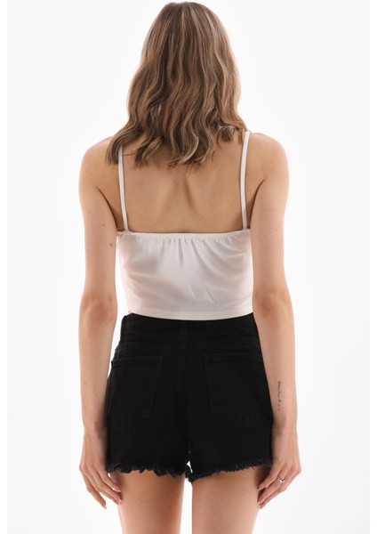 Kadın Ip Askılı Crop Bluz