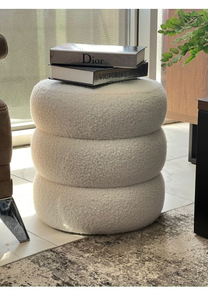 Bubble Teddy Kumaşlı Lüks Modern Yuvarlak Puf
