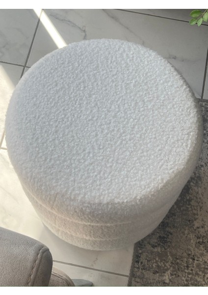 Bubble Teddy Kumaşlı Lüks Modern Yuvarlak Puf