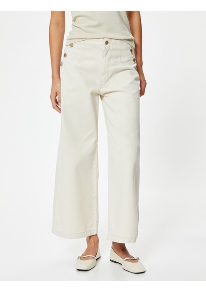 Crop Geniş Paça Kot Pantolon Yüksek Bel Düğmeli - Bianca Wide Leg Jean modelleri