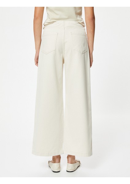 Crop Geniş Paça Kot Pantolon Yüksek Bel Düğmeli - Bianca Wide Leg Jean fırsatları