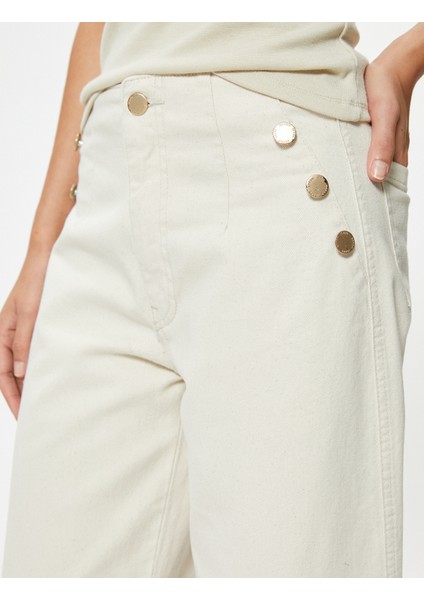 Crop Geniş Paça Kot Pantolon Yüksek Bel Düğmeli - Bianca Wide Leg Jean indirimleri