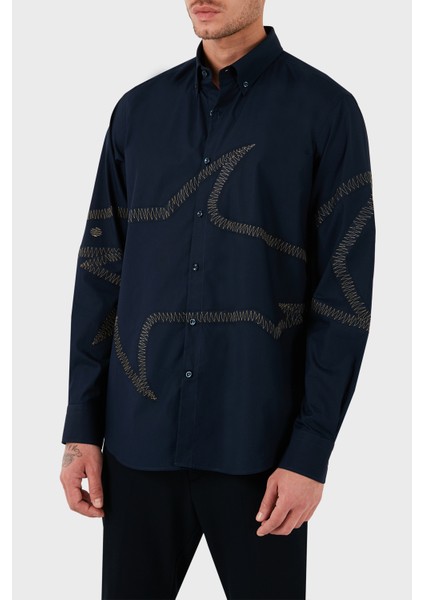 Desenli Düğmeli Yaka % 100 Pamuk Regular Fit Gömlek Erkek Gömlek 13313174JB 050