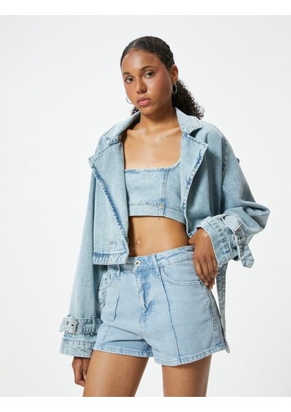 Mini Kot Şort Nervürlü Düğmeli Relax Fit Normal Bel fiyatları