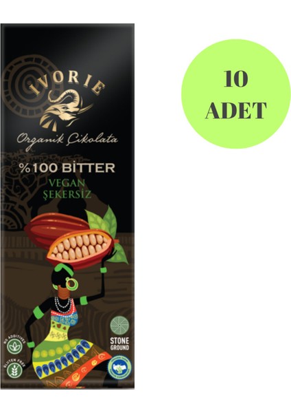 10'lu Set Ivorıe Organik Çikolata Glutensiz El Yapımı Bitter Vegan Çikolata 40GR