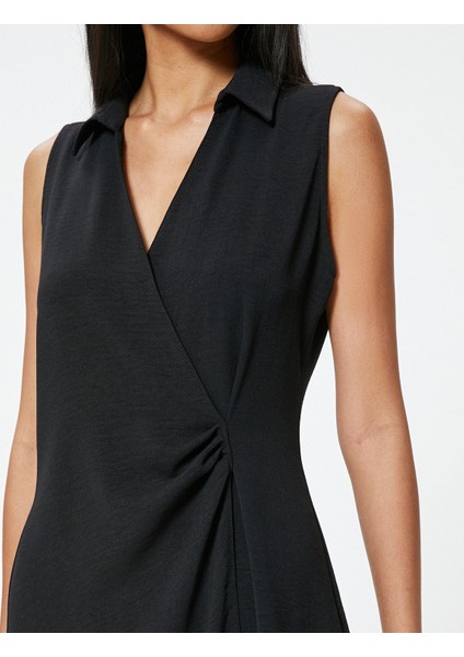 Mini Kruvaze Elbise Kolsuz Gömlek Yaka Aerobin Kumaş indirimleri