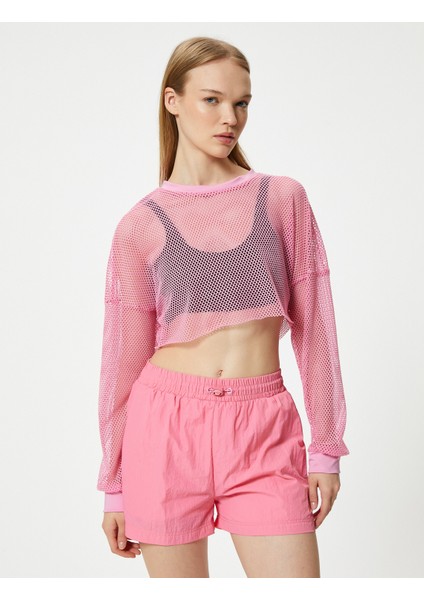 Oversize File Spor Tişört Crop Uzun Kollu Bisiklet Yaka modelleri