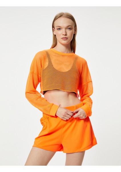 Oversize File Spor Tişört Crop Uzun Kollu Bisiklet Yaka