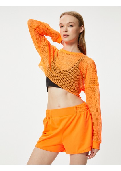 Oversize File Spor Tişört Crop Uzun Kollu Bisiklet Yaka fiyatları