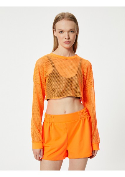 Oversize File Spor Tişört Crop Uzun Kollu Bisiklet Yaka modelleri