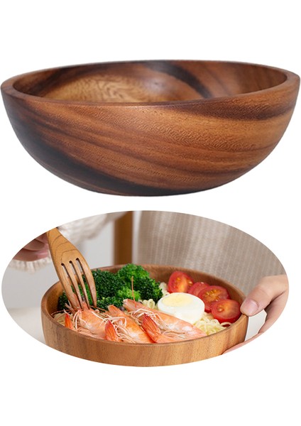 1 Yuvarlak Ahşap Kase Makarna Tahıl Aperatifler Şehriye Salata Kasesi 20X7.5 cm (Yurt Dışından)