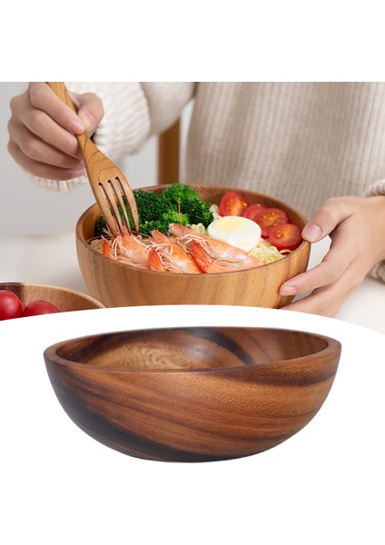 1 Yuvarlak Ahşap Kase Makarna Tahıl Aperatifler Şehriye Salata Kasesi 20X7.5 cm (Yurt Dışından)