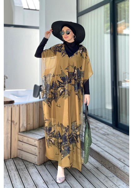 Remsa Tesettür Mayo Üzerine Desenli Tek Kaftan Pareo 430-310 Kelebek fiyatları