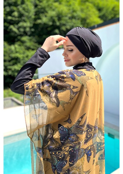Remsa Tesettür Mayo Üzerine Desenli Tek Kaftan Pareo 430-310 Kelebek indirimleri