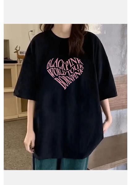 Black Pink Kalp Tişört