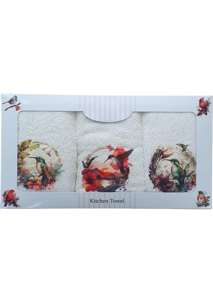 3 Lü Kuş Baskılı Pamuklu Mutfak Havlusu 30 x 50 cm modelleri