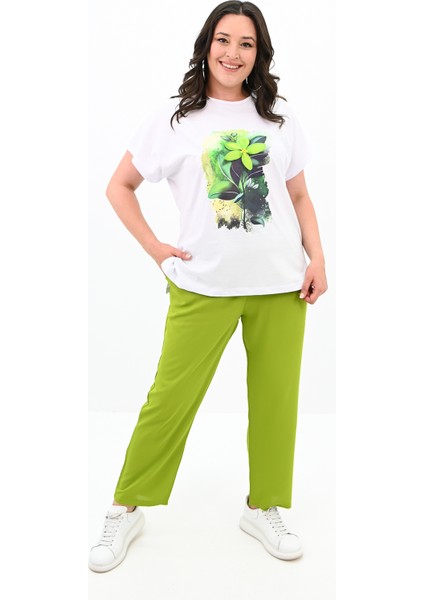 Kadın Büyük Beden Çiçek Baskı Detaylı Eşofman Takımı 8119-25