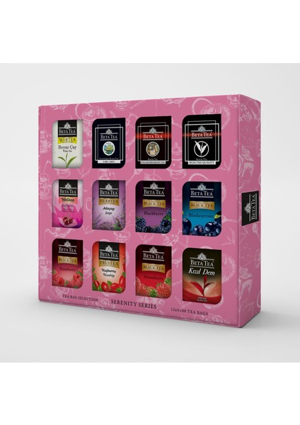 Hediyelik Çay Çeşitleri 60'lı Karışık Kutu, Serenity Series (12X5 Adet) (Siyah Çay, Beyaz Çay ve Bitki Çayları)