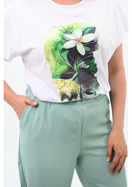 Kadın Büyük Beden Çiçek Baskı Detaylı Eşofman Takımı 8119-25 indirimleri