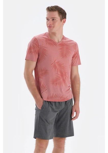 33062 Erkek Somon Kısa Kollu Yuvarlak Yaka Şortlu Pijama Takımı