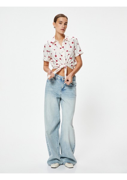 Lolipop Baskılı Crop Gömlek Bağlama Detaylı Kısa Kollu fiyatları