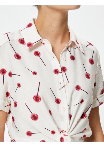 Lolipop Baskılı Crop Gömlek Bağlama Detaylı Kısa Kollu indirimleri