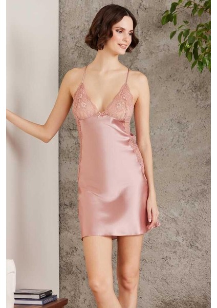 Saten Dantelli Gecelik Sabahlık Takım 4438 Brndy fiyatları