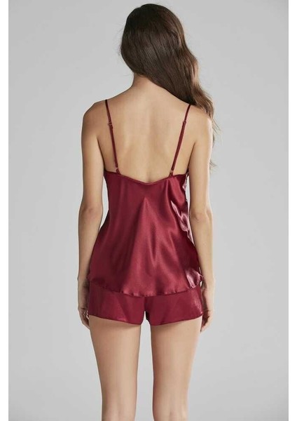 6965 Altılı Saten Gecelik Sabahlık Takımı Bordo indirimleri