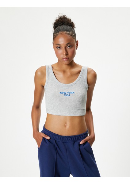 Sporcu Sütyeni Slogan Işlemeli U Yaka Slim Fit modelleri