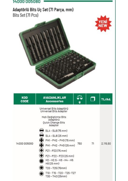 Adaptörlü Bits Uç Seti 71 Parça