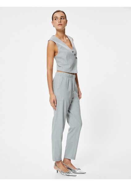 Elastik Belli Kumaş Pantolon Cepli