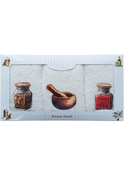 Mira Home 3 Lü Zeytin Baskılı  Pamuklu Mutfak Havlusu 30 x 50 cm