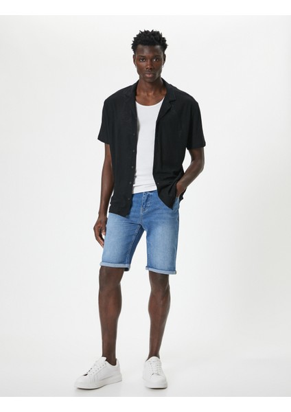 Slim Fit Kot Şort Bermuda Düğmeli Cep Detaylı fiyatları