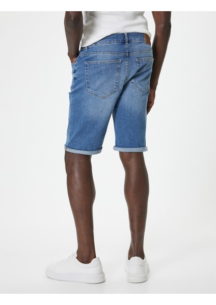 Slim Fit Kot Şort Bermuda Düğmeli Cep Detaylı fırsatları