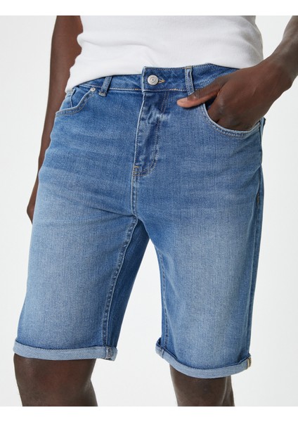 Slim Fit Kot Şort Bermuda Düğmeli Cep Detaylı indirimleri