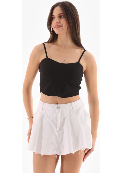 Kadın Ip Askılı Crop Bluz