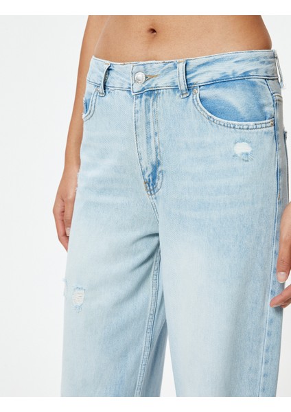 Geniş Paça Yırtık Kot Pantolon Standart Bel Düğmeli - Bianca Wide Leg Jean indirimleri