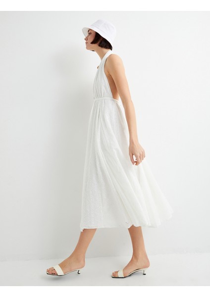 Halter Yaka Fisto Elbise Astarlı Midi Boy A Kesim fiyatları