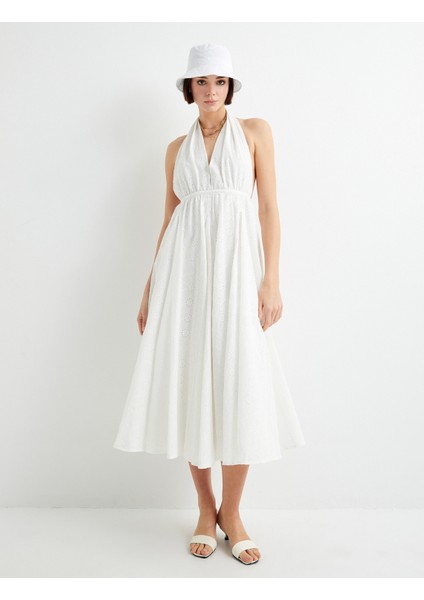 Halter Yaka Fisto Elbise Astarlı Midi Boy A Kesim modelleri