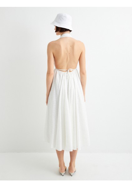 Halter Yaka Fisto Elbise Astarlı Midi Boy A Kesim fırsatları