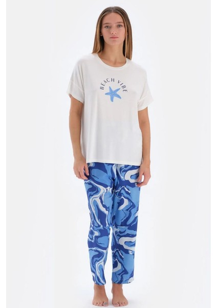 33540 Kadın Beyaz Yarım Kollu Pijama Takımı