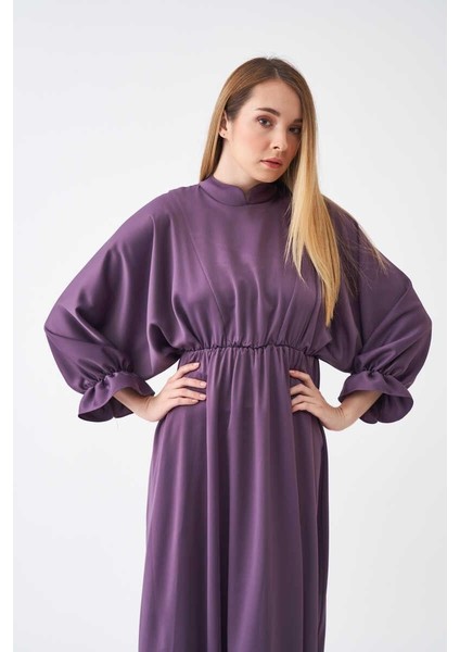 Beli Lastikli Abiye Elbise Lila