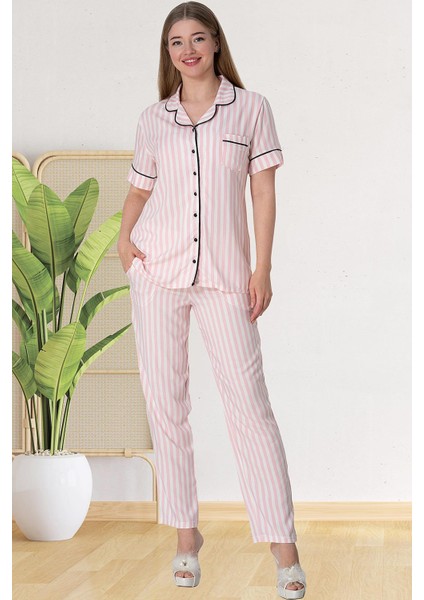 Mecit 5150 Pembe Çizgili Boydan Düğmeli Kadın Pijama Takımı fiyatları