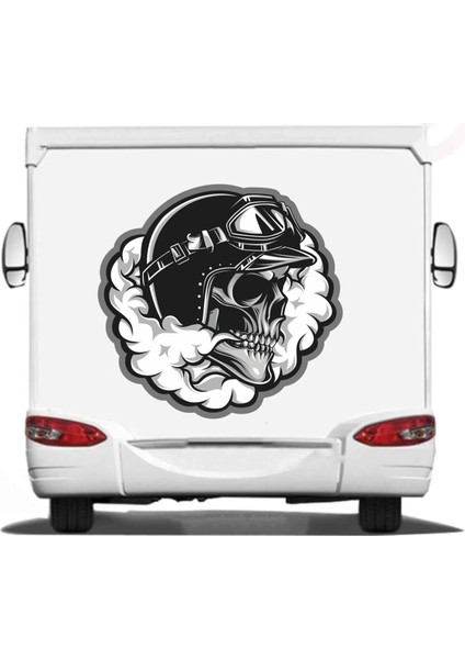 Sticker Usta Kurukafa Kasklı Motosiklet Araba Karavan Oto Sticker 00015