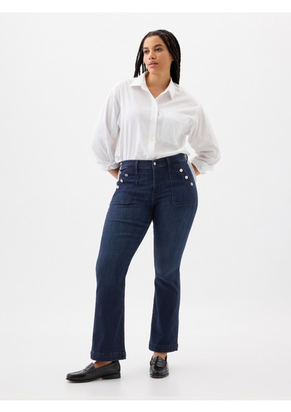 Kadın Lacivert Mid Rise Bootcut Jean Pantolon