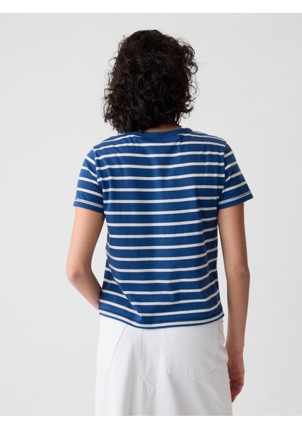 Kadın Mavi Organik Pamuk Vintage Shrunken T-Shirt fırsatları