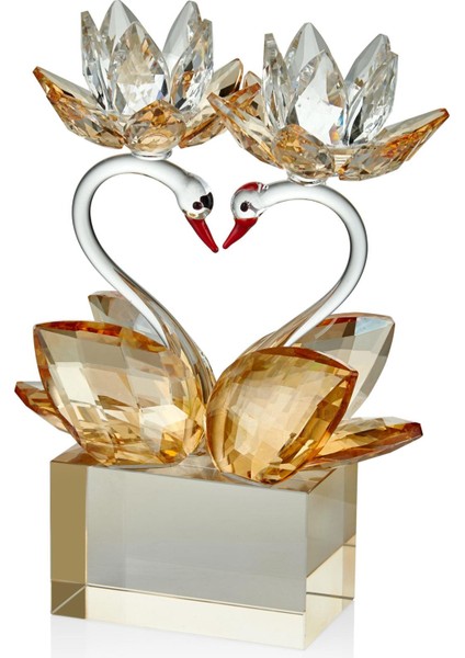 Seta Kristal Kuğulu 2li Lotus Şamdan Amber 8*17*23 cm