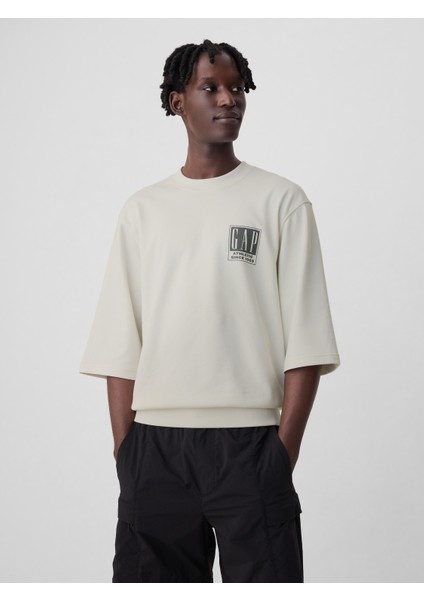 Erkek Kırık Beyaz Gap Logo Oversize Sweatshirt